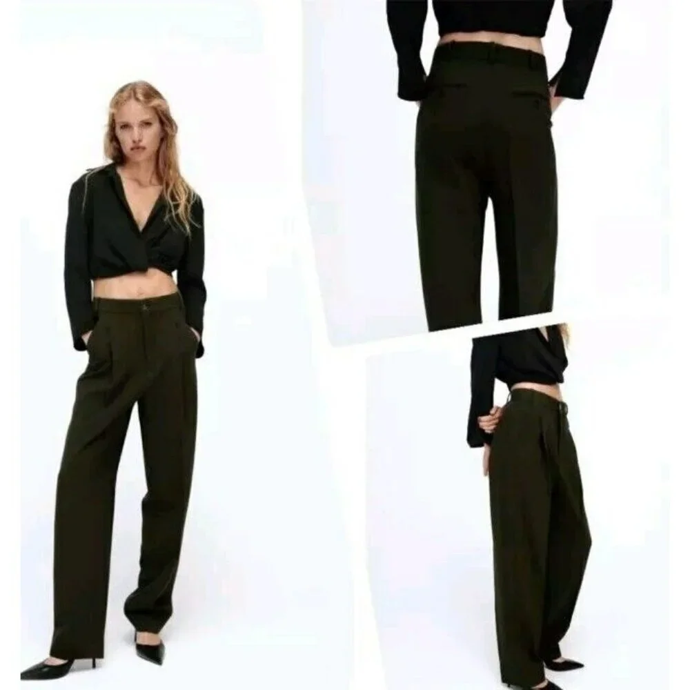 ZARA WOMAN NWT FW21 GREEN MID-RISE PANTS ALL SIZES 2761/266 13.5